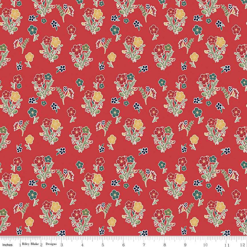 Love You S'more Red Floral Yardage by Gracey Larson for Riley Blake Designs