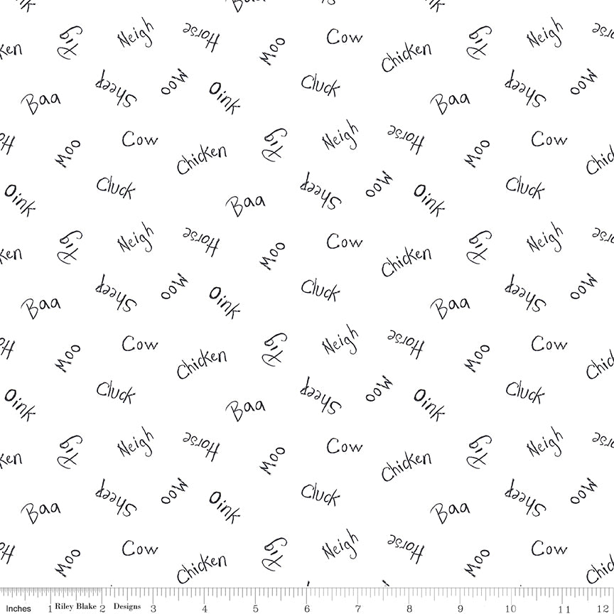 Coloring On The Farm White Words Yardage by Riley Blake Designs