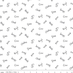 Coloring On The Farm White Words Yardage by Riley Blake Designs