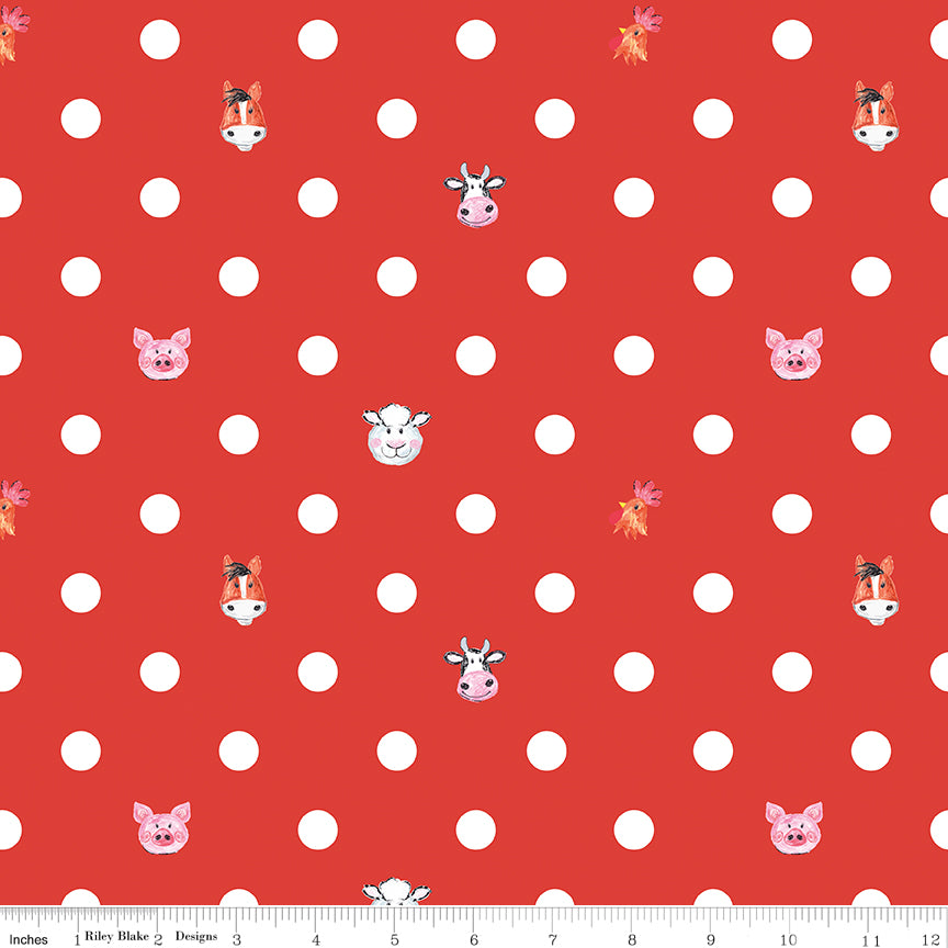 Coloring On The Farm Red Dots Yardage by Riley Blake Designs