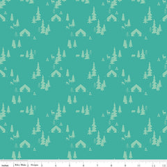Glamp Camp Teal Tent Pines Yardage by My Mind's Eye for Riley Blake Designs