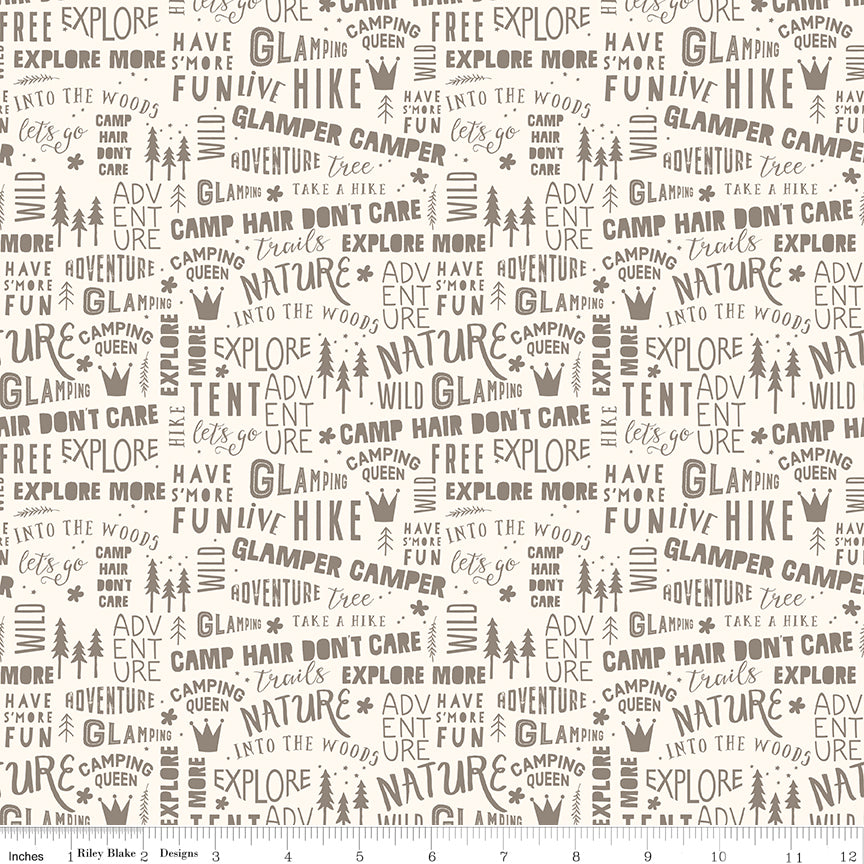 Glamp Camp Cream Camp Phrases Yardage by My Mind's Eye for Riley Blake Designs