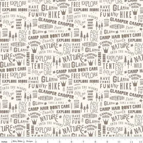 Glamp Camp Cream Camp Phrases Yardage by My Mind's Eye for Riley Blake Designs