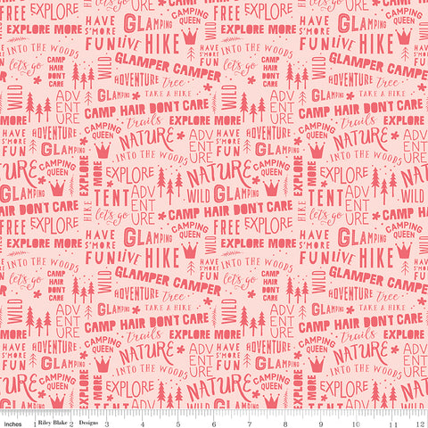 Glamp Camp Pink Camp Phrases Yardage by My Mind's Eye for Riley Blake Designs