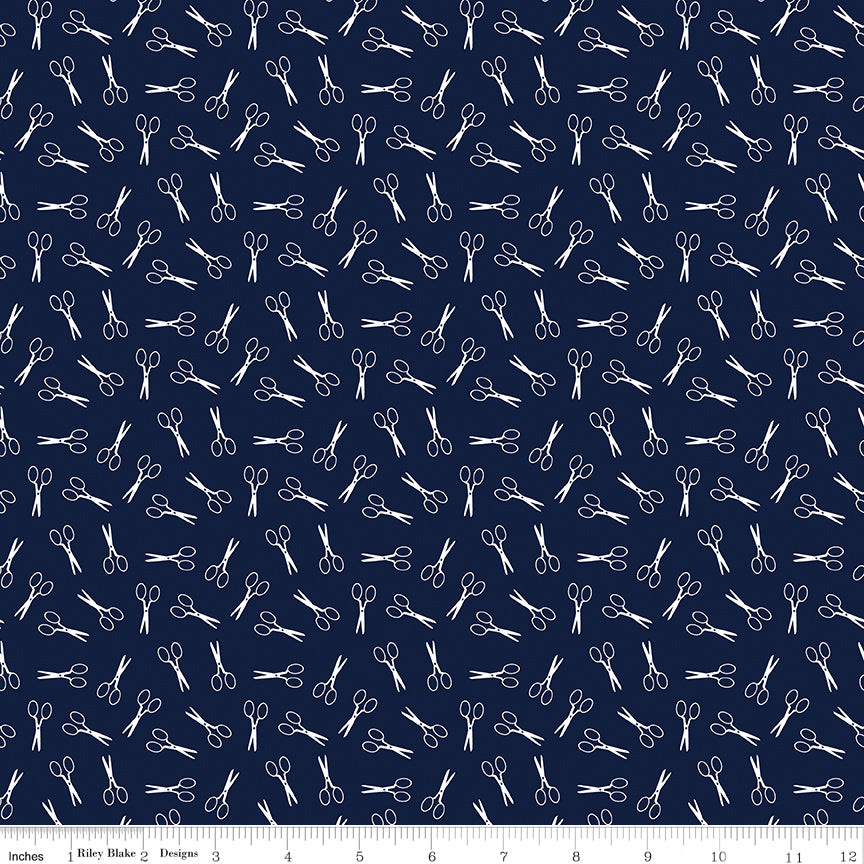 Sew Much Fun Navy Scissors Yardage by Echo Park Paper for Riley Blake Designs