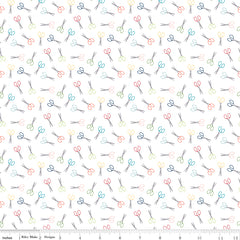 Sew Much Fun White Scissors Yardage by Echo Park Paper for Riley Blake Designs