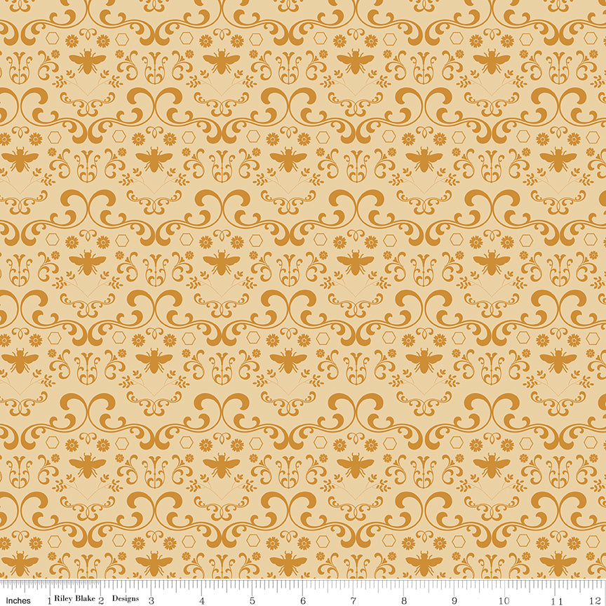 Daisy Fields Light Honey Damask Yardage by Beverly McCullough for Riley Blake Designs