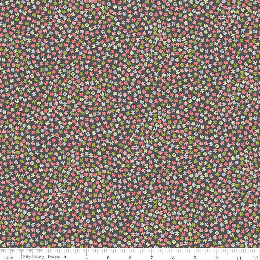 Fable Charcoal Tiny Blooms Yardage by Jill Finley for Riley Blake Designs