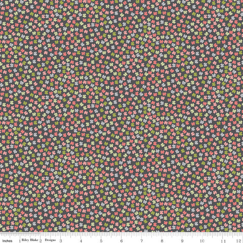 Fable Charcoal Tiny Blooms Yardage by Jill Finley for Riley Blake Designs