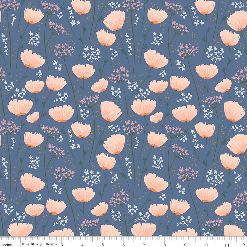 With A Flourish Denim Floral Yardage by Simple Simon and Co. for Riley Blake Designs