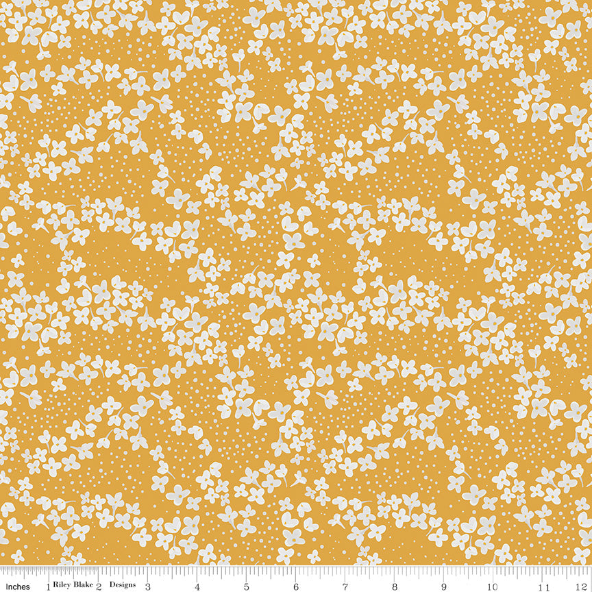 With A Flourish Mustard Blossoms Yardage by Simple Simon and Co. for Riley Blake Designs