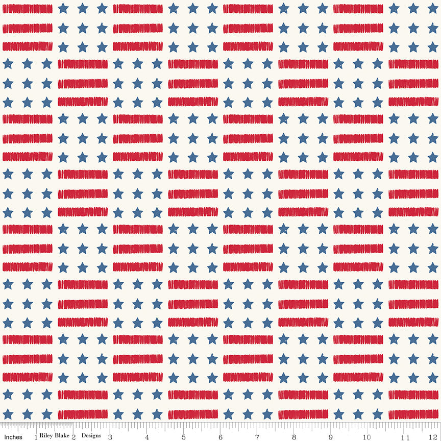 Land Of The Brave Cream Stars And Stripes Yardage by My Mind's Eye for Riley Blake Designs