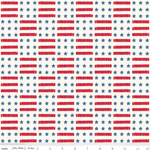 Land Of The Brave Cream Stars And Stripes Yardage by My Mind's Eye for Riley Blake Designs