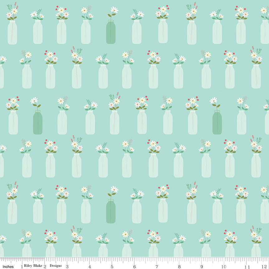 Sweet Acres Songbird Vintage Milk Vases Yardage by Beverly McCullough for Riley Blake Designs