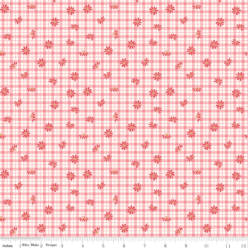 Sweet Acres Strawberry Floral Gingham Yardage by Beverly McCullough for Riley Blake Designs