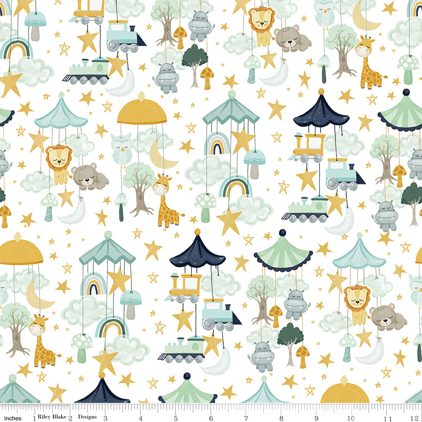 It's A Boy White Mobiles Yardage by Echo Park Paper for Riley Blake Designs