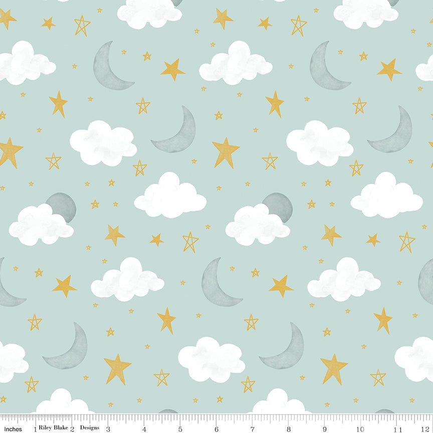 It's A Boy Aqua Stars & Moon Yardage by Echo Park Paper for Riley Blake Designs