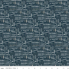 Varsity Navy Text Yardage by Deena Rutter for Riley Blake