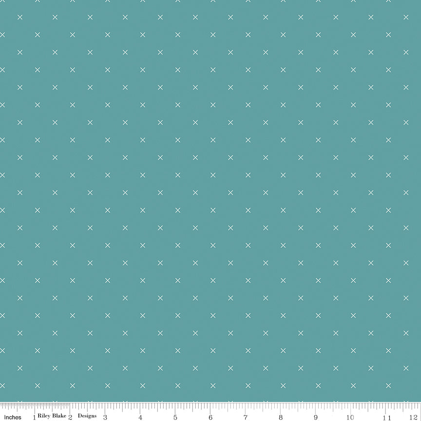 Bee Cross Stitch Riley Teal Yardage by Lori Holt for Riley Blake Designs