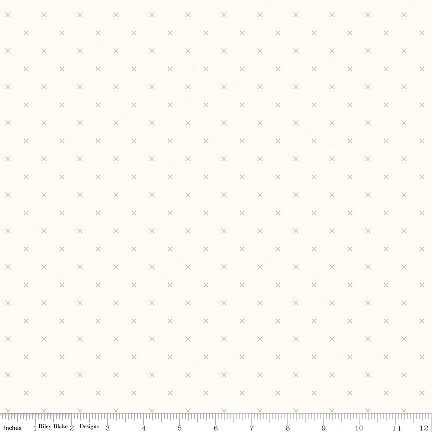 Bee Cross Stitch Cloud Riley Green Yardage by Lori Holt for Riley Blake Designs