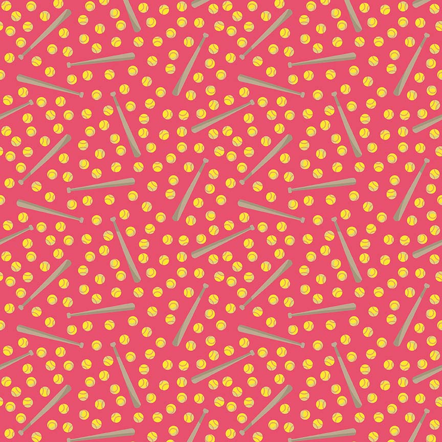 Varsity Pink Softball Yardage by Deena Rutter for Riley Blake