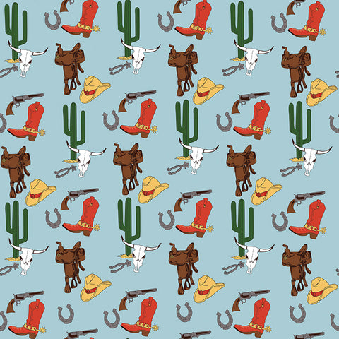 BOLT END 27" Cowboy Country Blue Gear Yardage by Carta Bella for Riley Blake