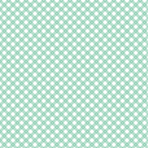 Gingham Picnic Mint Cool Pool Yardage by Lori Woods for Poppie Cotton Fabrics
