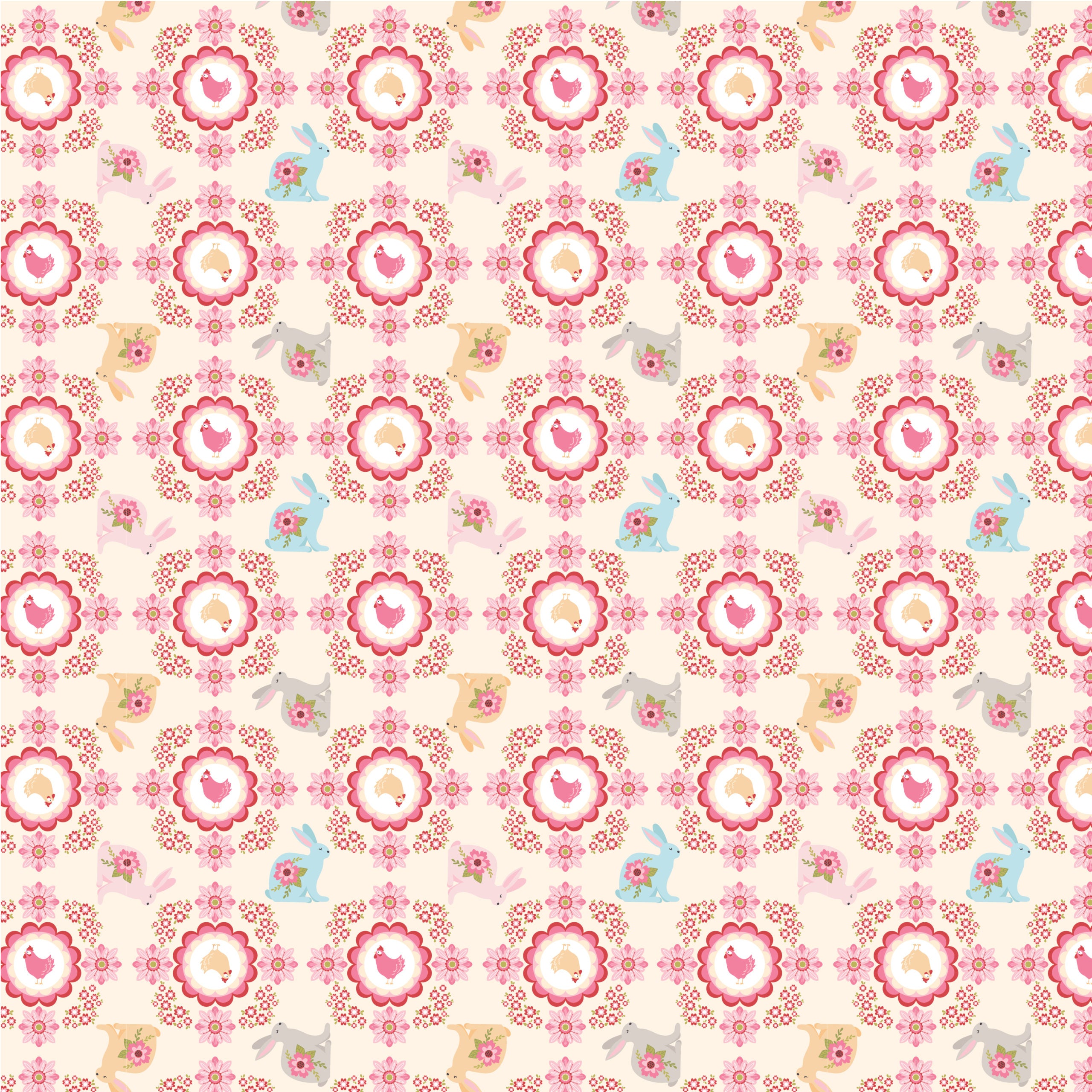 Poppie's Patchwork Club Cream Flopsy & Mopsy Yardage by Lori Woods for Poppie Cotton Fabrics