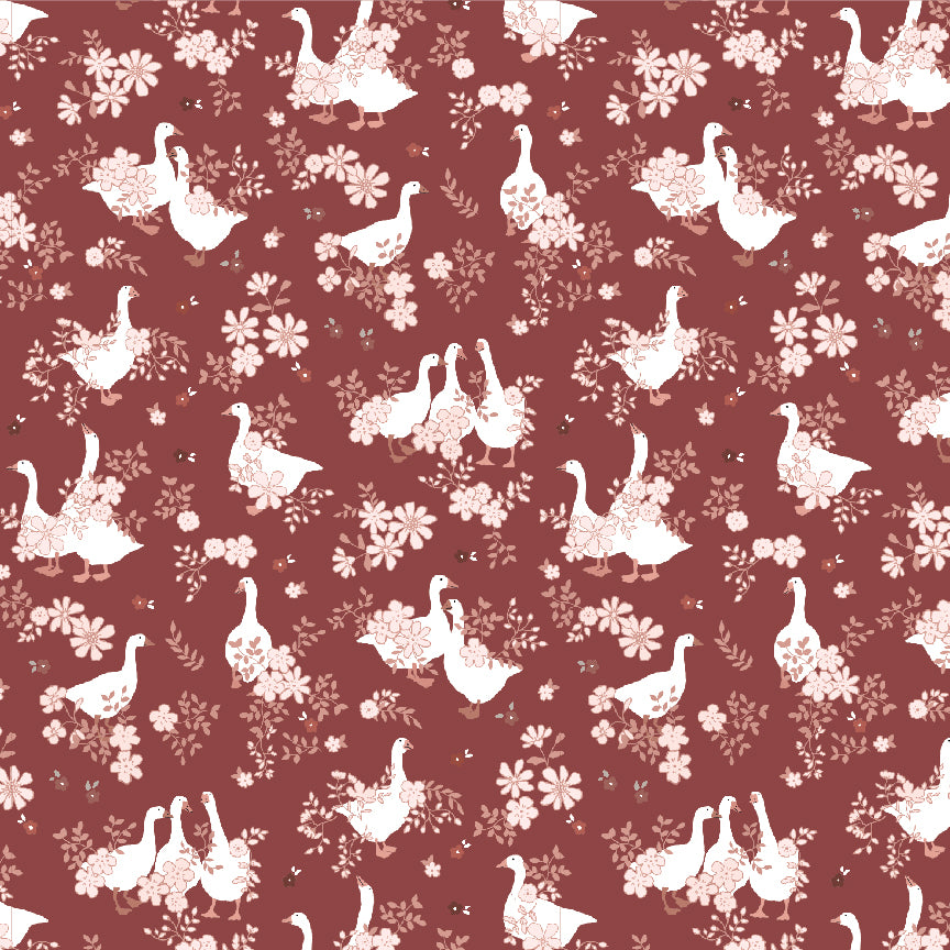 Goose Creek Gardens Red Goose Pond Yardage by Lori Woods for Poppie Cotton Fabrics