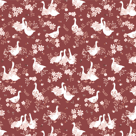 BOLT END 17" Goose Creek Gardens Red Goose Pond Yardage by Lori Woods for Poppie Cotton Fabrics