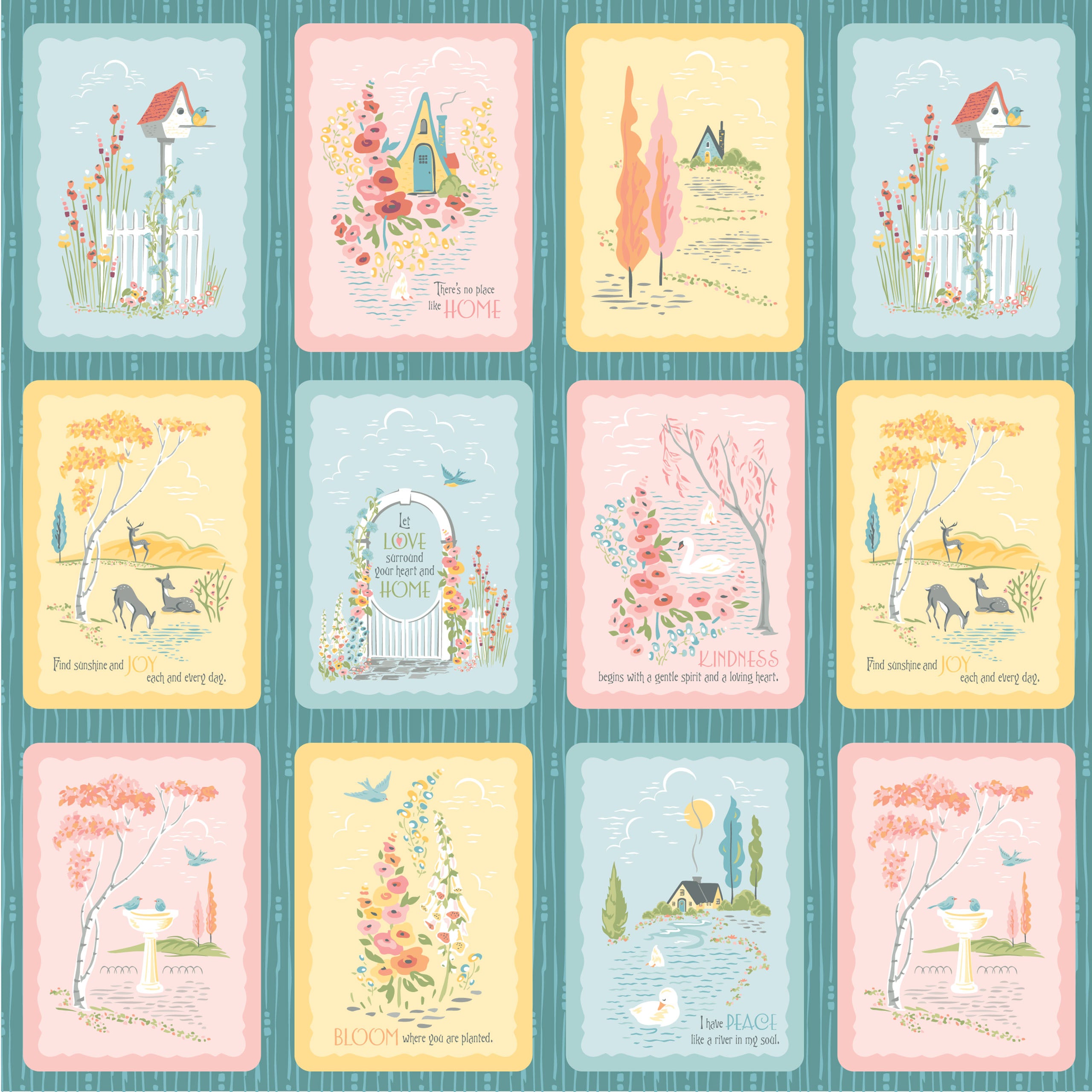 Hollyhock Lane Teal Hollyhock Lane Yardage by Lori Woods for Poppie Cotton Fabrics