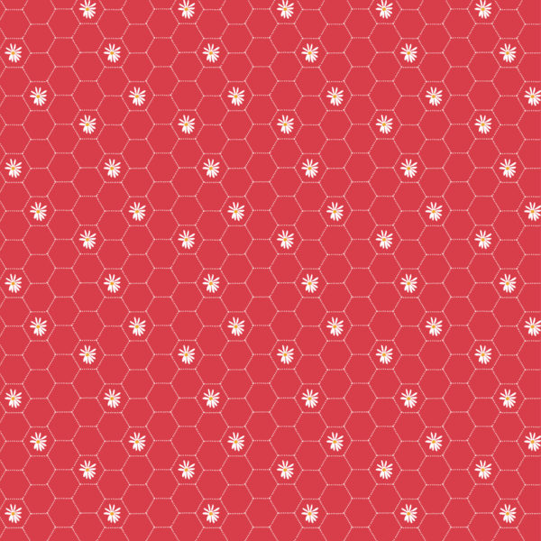 Sunshine And Chamomile Red Honey Comb Yardage by Lori Woods for Poppie Cotton Fabrics