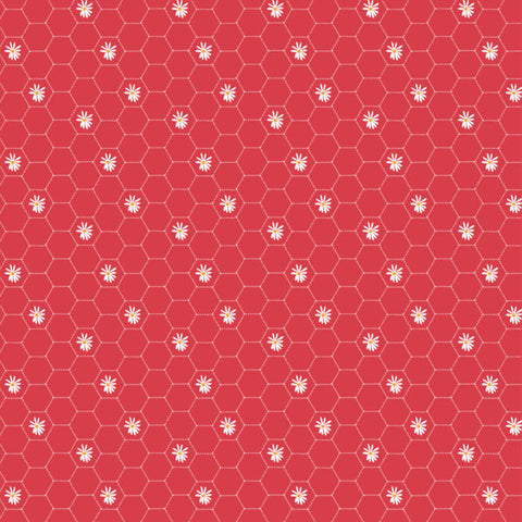 Sunshine And Chamomile Red Honey Comb Yardage by Lori Woods for Poppie Cotton Fabrics