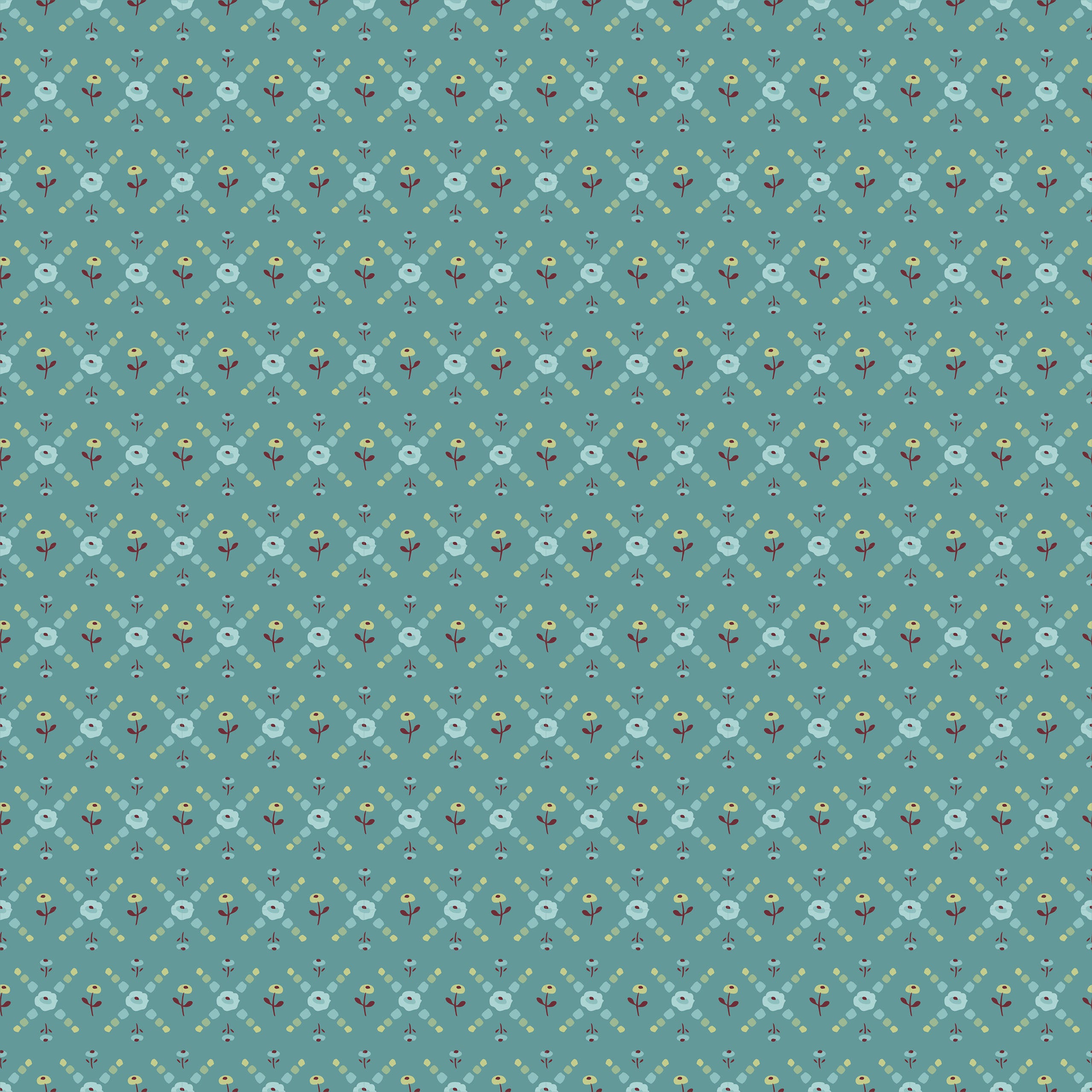 Hollyhock Lane Teal Joy Yardage by Lori Woods for Poppie Cotton Fabrics