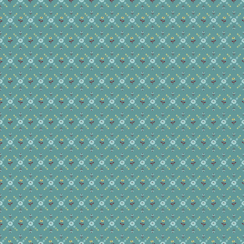 Hollyhock Lane Teal Joy Yardage by Sheri McCulley for Poppie Cotton Fabrics