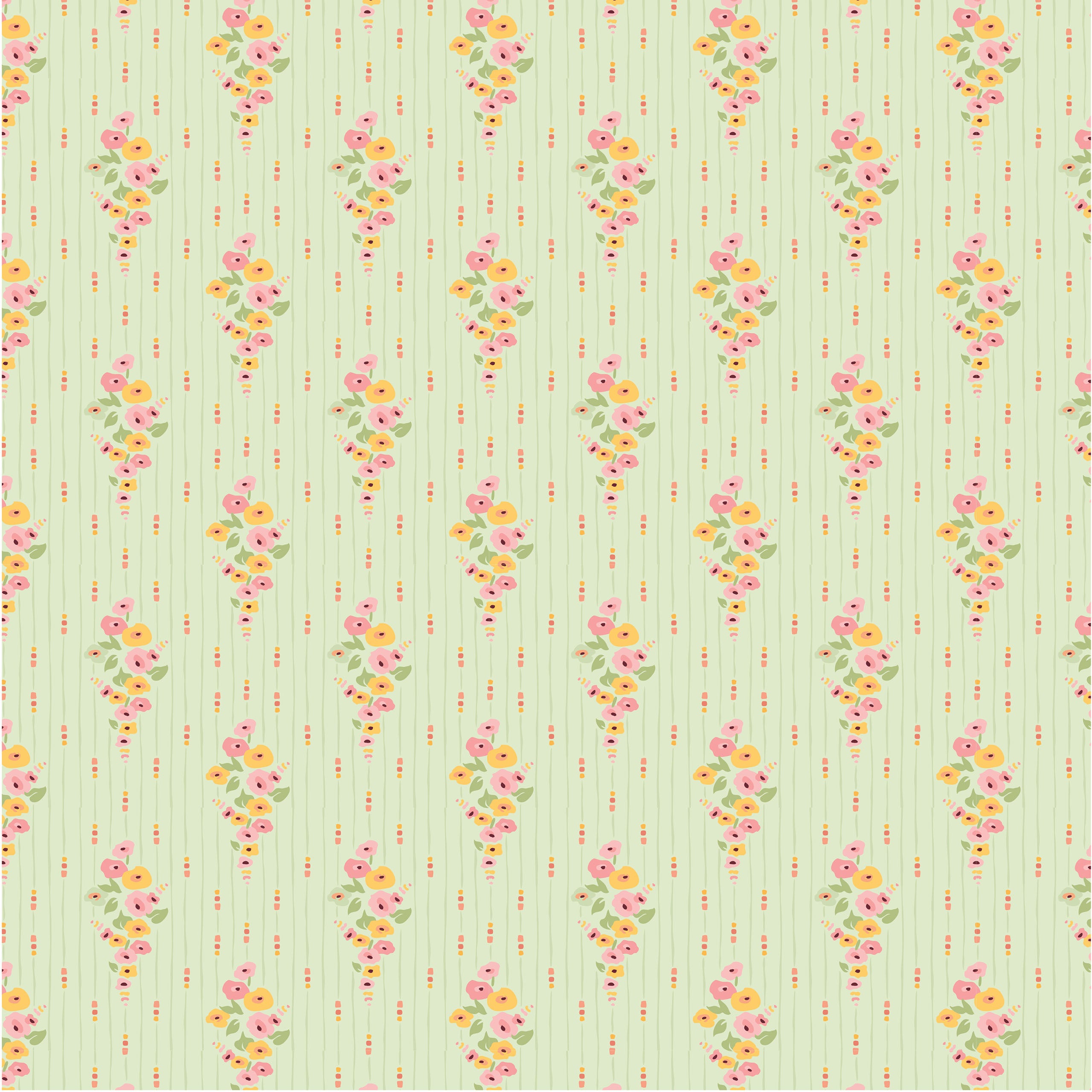 Hollyhock Lane Mint Love At Home Yardage by Lori Woods for Poppie Cotton Fabrics