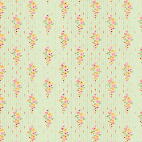 Hollyhock Lane Mint Love At Home Yardage by Sheri McCulley for Poppie Cotton Fabrics