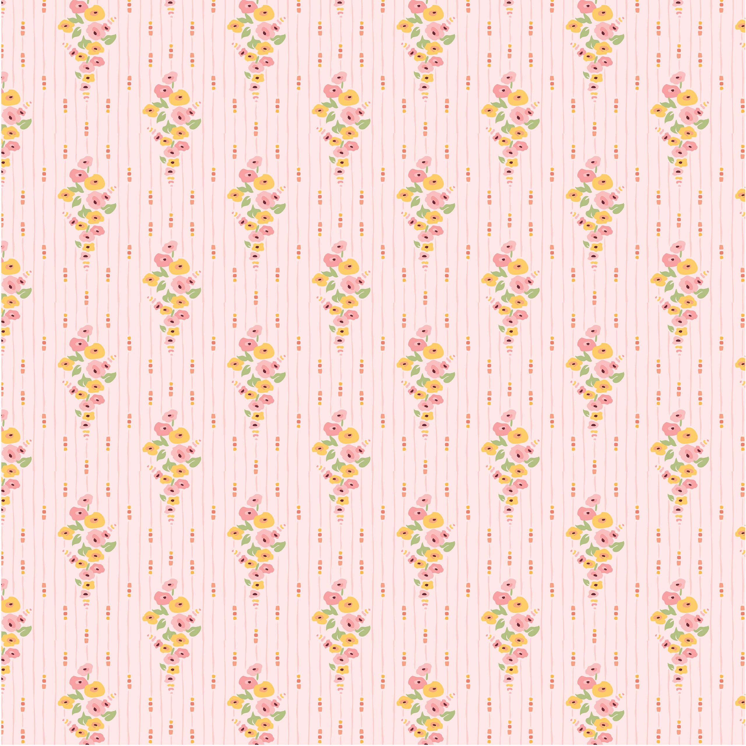 Hollyhock Lane Pink Love At Home Yardage by Lori Woods for Poppie Cotton Fabrics