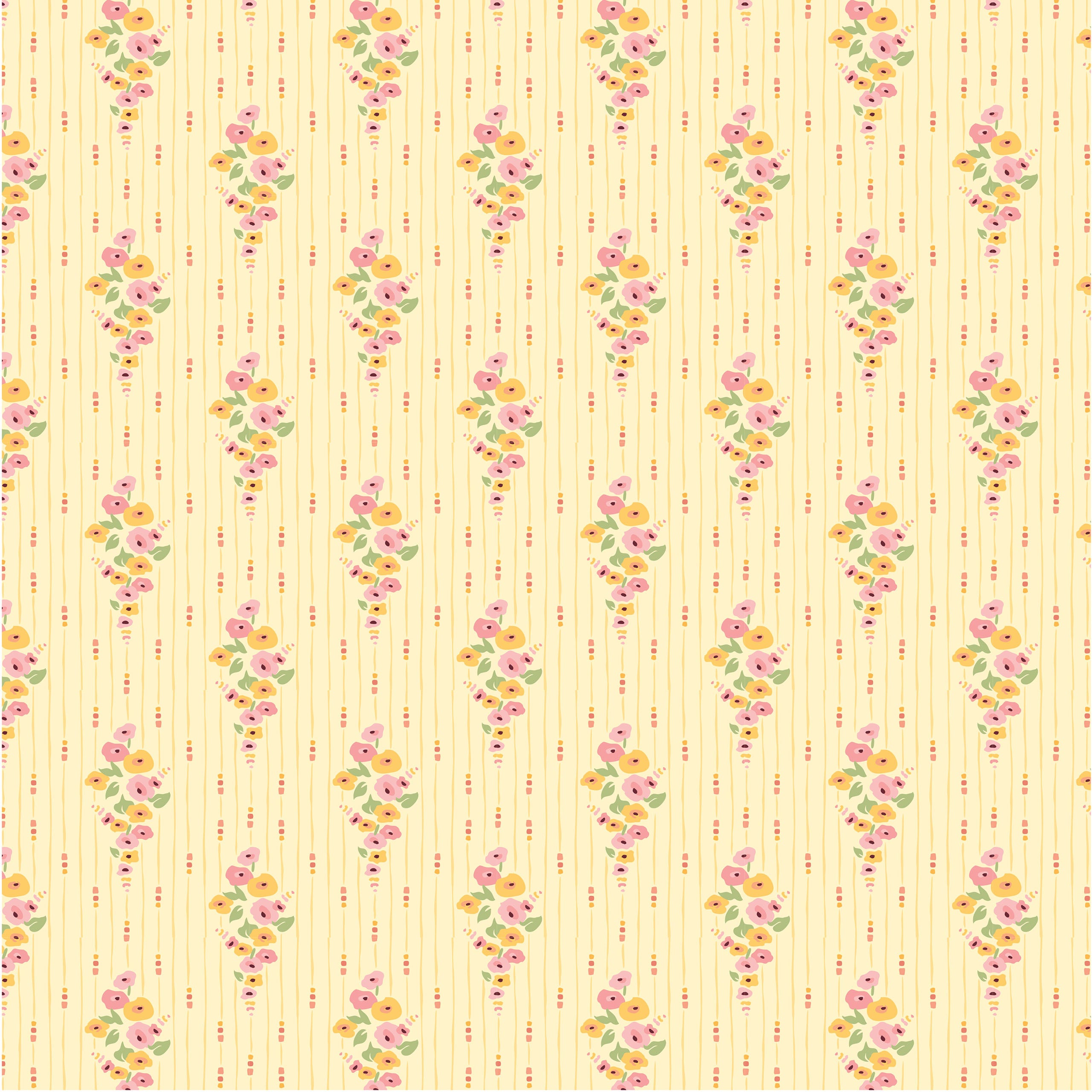 Hollyhock Lane Yellow Love At Home Yardage by Lori Woods for Poppie Cotton Fabrics