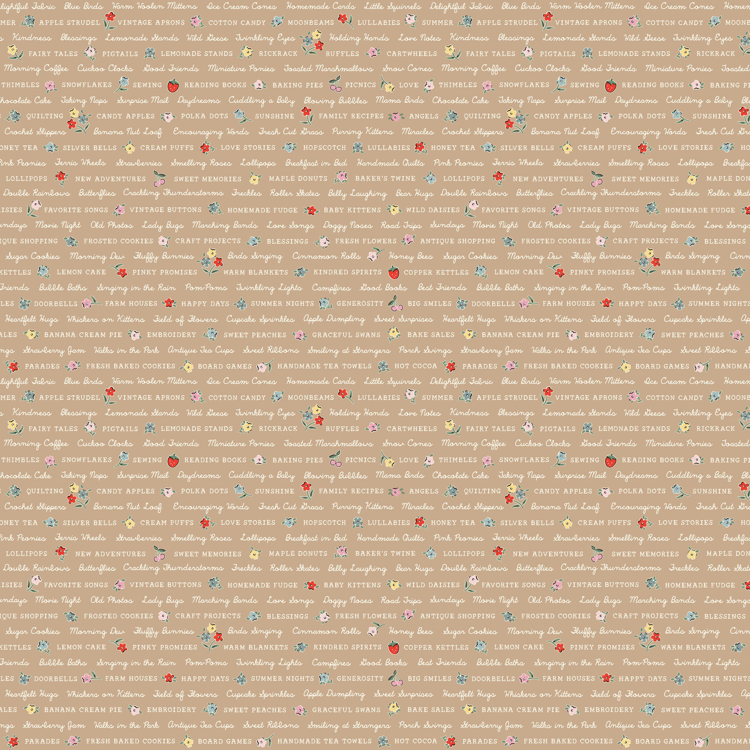 My Favorite Things Brown Love Letters Yardage by Lori Woods for Poppie Cotton Fabrics