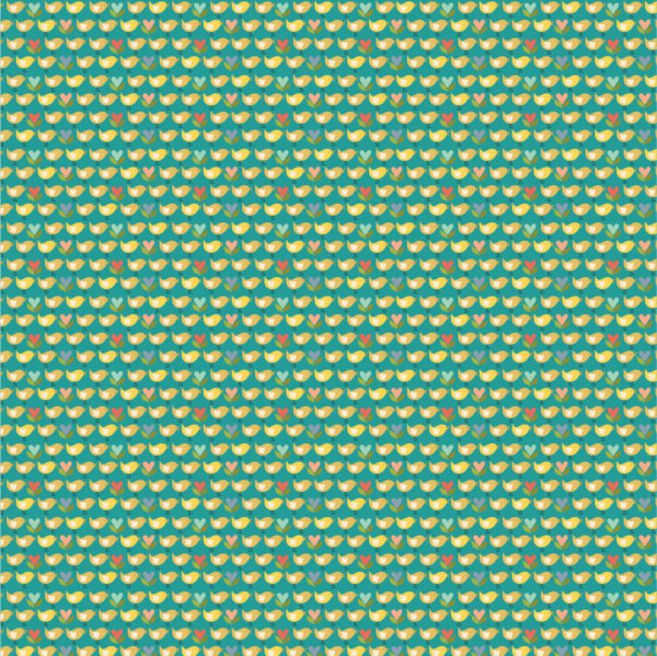 Betsy's Sewing Kit Teal Little Chicks Yardage by Lori Woods for Poppie Cotton Fabrics