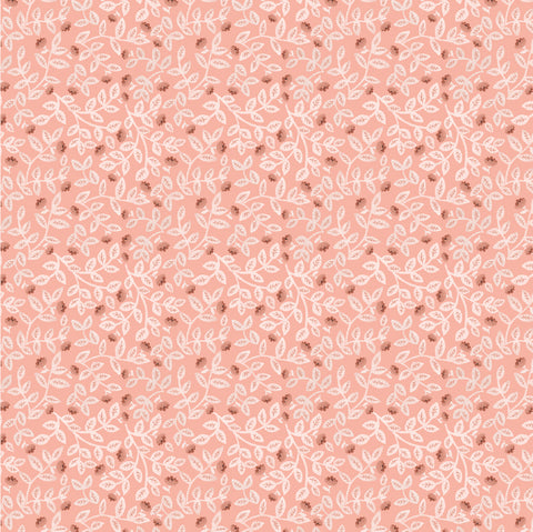 Goose Creek Gardens Pink Meadow Leaves Yardage by Lori Woods for Poppie Cotton Fabrics