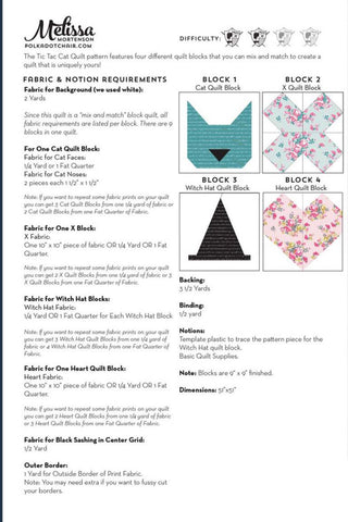 Tic Tac Cat Quilt Pattern by Melissa Mortenson