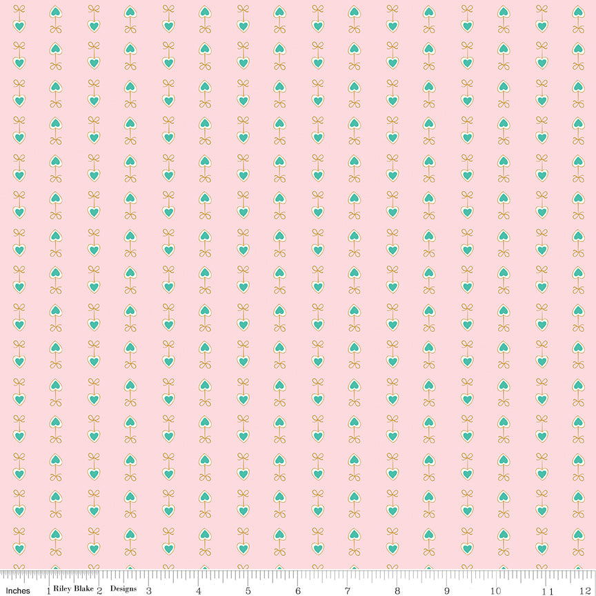 Mint For You Blush Sparkle Heartstrings Yardage by Melissa Mortenson for Riley Blake Designs