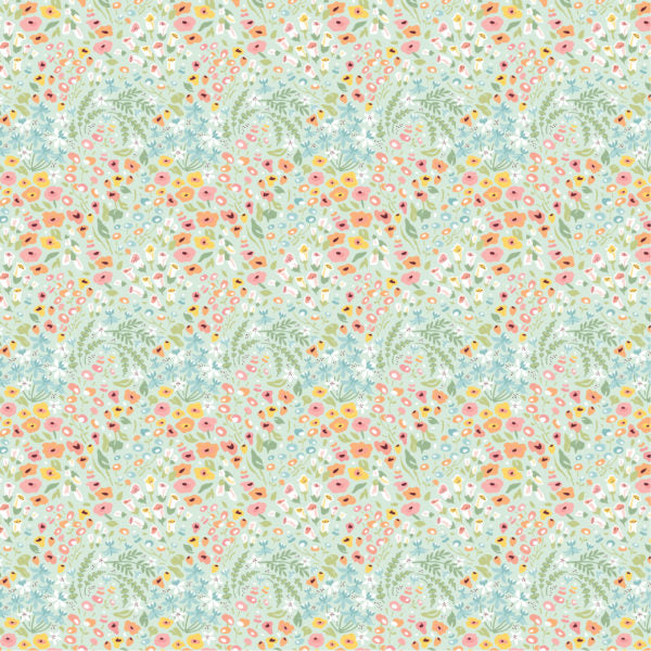 Hollyhock Lane Mint So Dear Yardage by Lori Woods for Poppie Cotton Fabrics