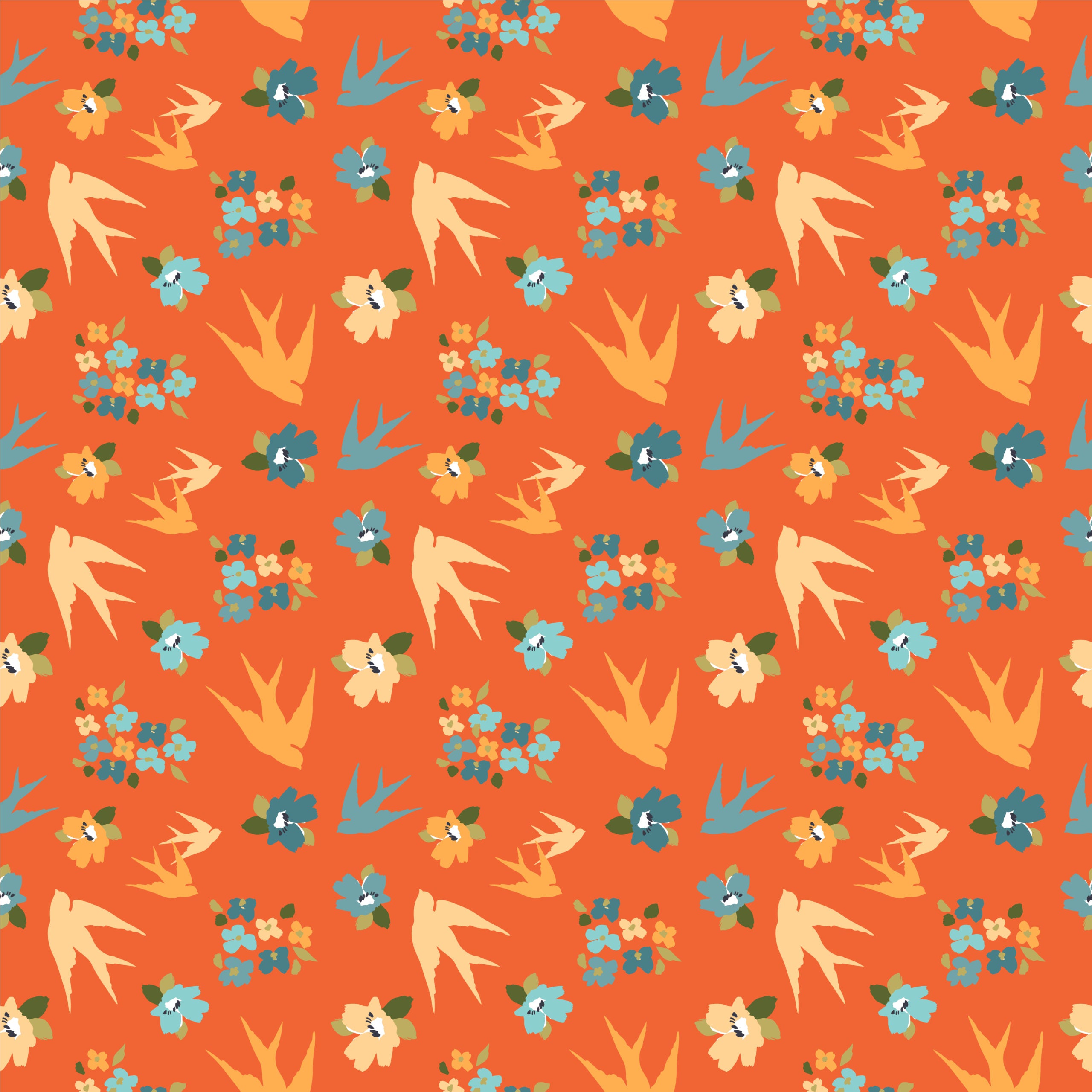 Treasured Threads Orange Swallow Tail Yardage by Lori Woods for Poppie Cotton Fabrics