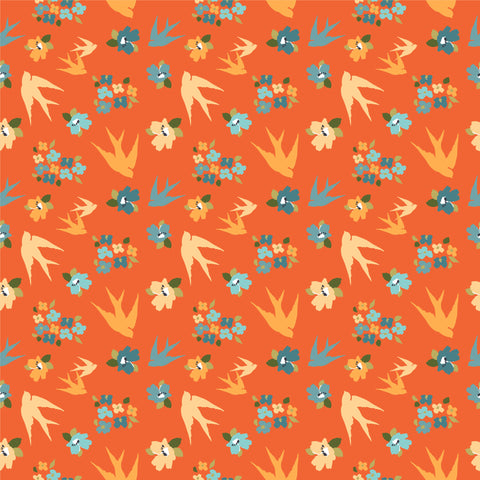 Treasured Threads Orange Swallow Tail Yardage by Lori Woods for Poppie Cotton Fabrics