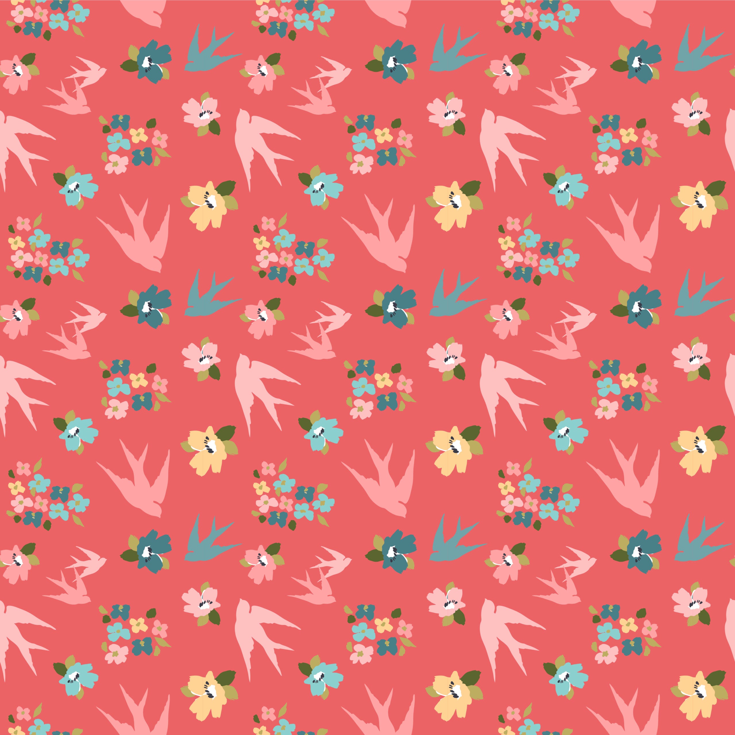 Treasured Threads Pink Swallow Tail Yardage by Lori Woods for Poppie Cotton Fabrics