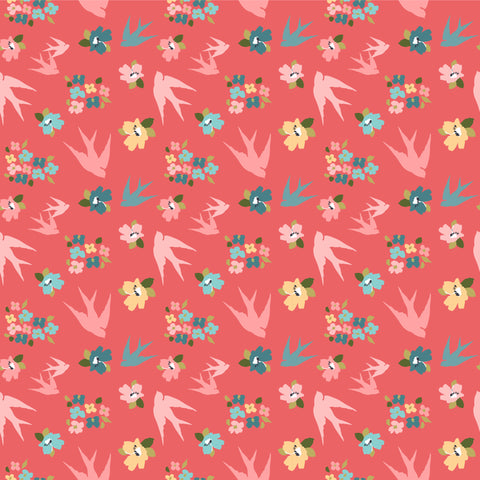 Treasured Threads Pink Swallow Tail Yardage by Lori Woods for Poppie Cotton Fabrics