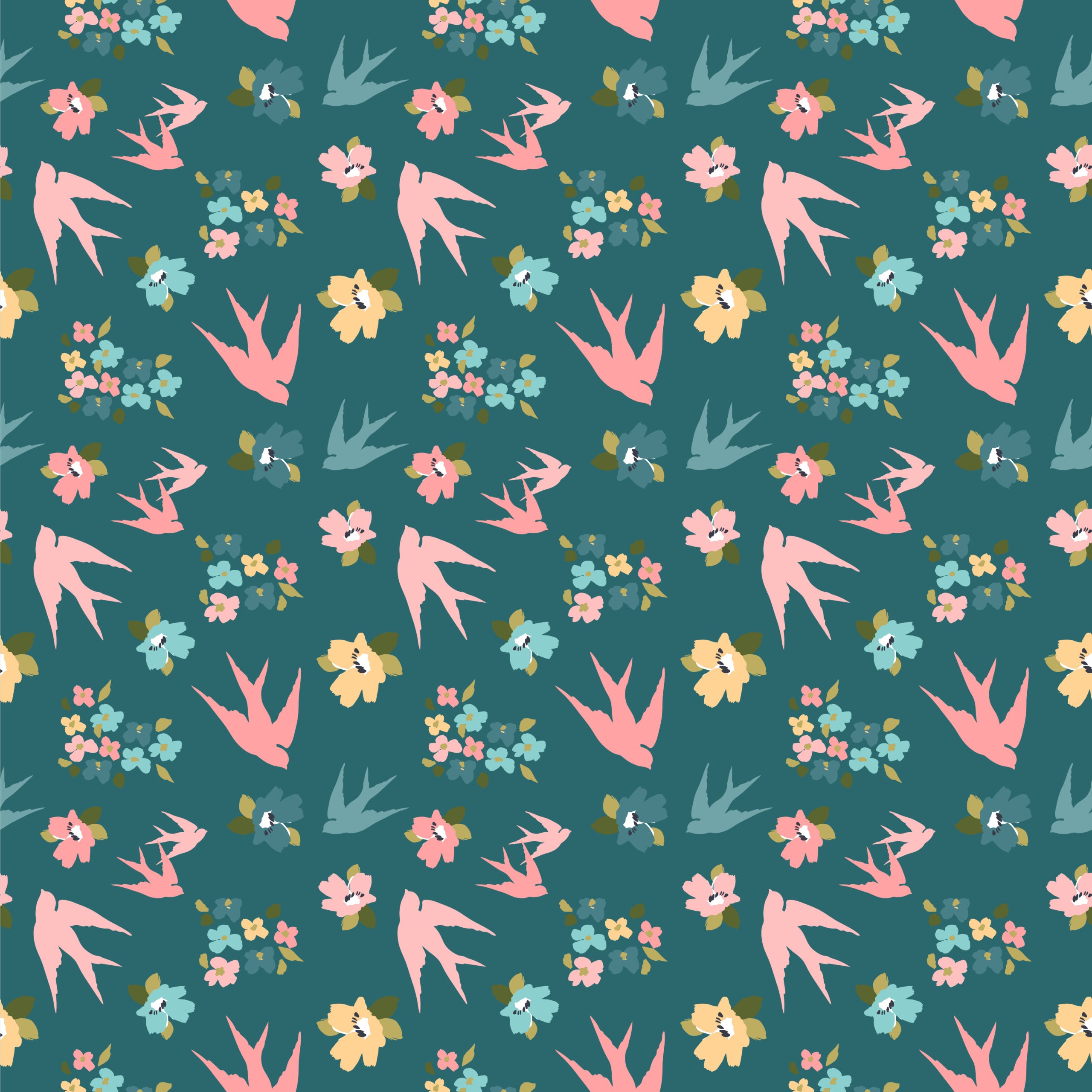 Treasured Threads Teal Swallow Tail Yardage by Lori Woods for Poppie Cotton Fabrics